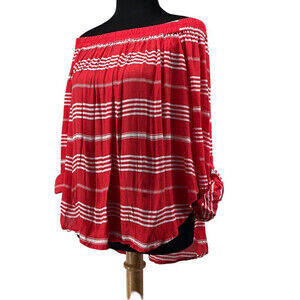 Revolve faithful the brand off the shoulder striped shirt roll up sleeve sz lg